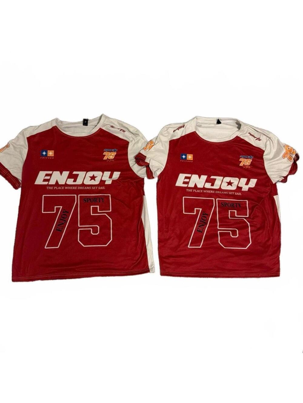 ROMWE Mens Red White Sporty Graphic Tee L Pack of 2